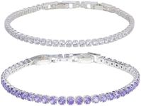 Zoomers Women's Silver Tennis Bracelets, 2 x Silver Tennis Bracelets with Zircons, Adjustable Silver Bracelets of 17-19 cm. Gifts for Women Mother's Day, Friends, Girlfriend, 17-19cm, Cubic Zirconia