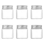 Danmu Art 6pcs 50ml 47mm x 50mm Vials Clear Glass Bottles Jars with Aluminum Screw Top Strong Cute Empty Sample Jars Small Containers