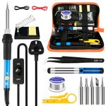 Soldering Iron Kit,60W Soldering-Iron Gun with Adjustable Temp 200-450°C and ON/Off Switch,5 Soldering Tips, Desoldering Pump,2 in 1 Wire Stripper Cutter, Soldering Iron Stand, Tool Case