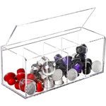 Suwimut Acrylic Coffee Pod Holder, 4 Compartment Coffee Pod Organizer with Lid for Coffee Station Counter Kitchen Desktop, Coffee Capsule Storage Organizer Coffee Bar Accessories, Clear