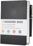 JIANTA Password Book Alphabetical with Tabs A-Z Index Hardback for Internet Website Address Contacts Password Organizer with Pen, Elastic Band, Inner Pocket (13cm x 19cm, Black)