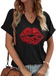 Earlymemb Womens Lover Heart Graphic V Neck Shirt Valentines Day Funny Couple Matching Casual Short Sleeve Gift Tee Tops…, B-black-1, X-Large