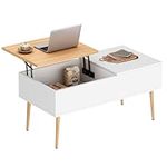 DlandHome Lift Top Coffee Table with Hidden Storage Compartment, Lift Tabletop Coffee Tables with Drawer, Sofa Side Table for Living Room,Office, 39.4" Teak&White,10FJGSGSCF518-DCA-N