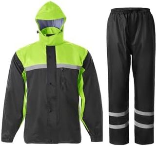 SaphiRose Men's Rain Suit High Visibility Reflective Work Rain Jacket Pants for All Sport Farm Fishing Motorcycle (Black/Green,X-Large)