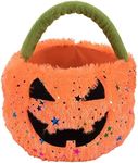 BLUE PANDA Plush Jack-O-Lantern Trick or Treat Basket for Halloween, Pumpkin Bucket for Candy (Orange, 8 x 8 in)