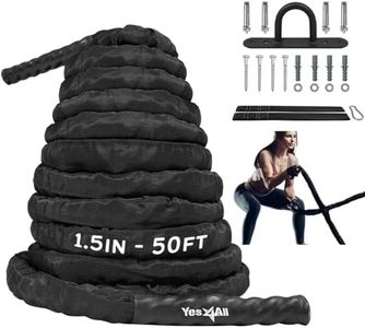 Yes4All Battle Exercise Training Rope with Protective Cover – Steel Anchor & Strap Included Black, 1.5in - 50ft