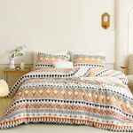 Wellboo Aztec Southwest Comforter Set Queen Bohemian Farmhouse Bedding Set Boho White Orange Bed Quilts Multicolor Native American Tribal Navajo Pattern Bedding Comforter Women Outdoor Beach Travel