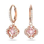 Swarovski Sparkling Dance Clover Pierced Earrings with Clear Crystal Pavé Surrounding a Pink Stone on a Rose-Gold Tone Plated Setting