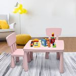 KOTEK Kids Table and Chair Set, 3 Piece Plastic Toddler Table and Chairs for Art Craft, Reading, Drawing, Snack Time, Playroom, Preschool, Kindergarten, Children Activity Table for Ages 1-7 (Pink)