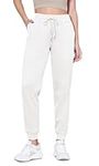 ODODOS Women's Jogger with Pockets Cotton French Terry High Waist Drawstring Casual Lounge Sweatpants, White, Large