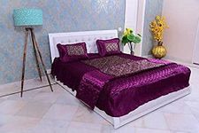 ManavRachit Satin Gold Printed 310 TC Wedding Bedding Set (Bedsheet with 2 Pillow Covers & 1 AC Comforter) for Home & Living Room(Set of 4pc, Jaal Print) (Falsa/Purple)