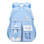 HANXIUCAO School Bags for Girls Lagre Capacity Backpack for School Water-resistant with Laptop Compartment Girls Backpacks for Primary Junior High University (Light Blue)