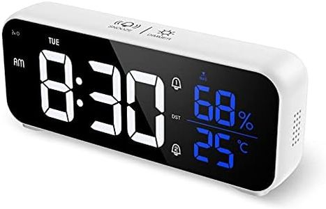 AMIR (Upgraded Version) Digital Alarm Clock, Mirror LED Clock with Voice Control, 5 Adjustable Brightness, 12/24H, Dual Alarms, Snooze, Temperature Display, Type-C Charging Port for Bedroom, Office