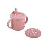 Taabartoli Silicone 2 in 1 Snack & Sippy Cup with Straw | Leak proof | Easy to Hold | Baby Training Cup for 6 Month+ | Help Bottle to Cup Transition | Best for baby | Pink | Size - 12.5 x 11 x 8 cms