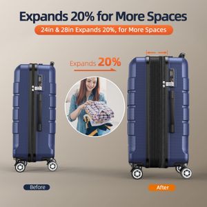 SHOWKOO 3-Piece Luggage Set – Hard Shell Expandable Spinner Suitcases, Blue
