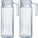 RMTL Glass Fridge Jug with Lid 1Litre Picnic Kitchen Water Juice Jug Pitcher Easy to Store, 100cl (Pack of 2)