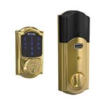 Schlage Lock Company BE469ZP CAM 605 Schlage Connect Smart Deadbolt with Alarm with Camelot Trim in Bright Brass, Z-Wave Plus Enabled