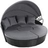 Gardeon Sun Lounge Camping Chair Wicker Folding Day Bed Rattan Lounger, Beach Chairs Sofa Outdoor Furniture Garden Patio Setting Pool Backyard, with Canopy Cushion Pillow Modular Design Black Set of 4