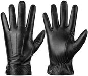 Dsane Winter Genuine Sheepskin Leather Gloves For Men, Warm Touchscreen Texting Cashmere Lined Driving Motorcycle Gloves by , Black, Large