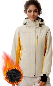 FREE SOLDIER Women's Waterproof Ski Snow Jacket Fleece Lined Warm Winter Rain Jacket with Hood Fully Taped Seams(Light Khaki/Ginger Yellow,XL)