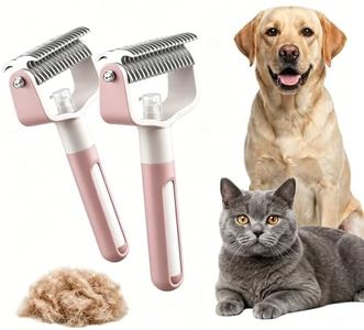 Dual-Sided Pet Grooming Comb for Dogs & Cats, 2‑in‑1 Professional Pet Grooming Brush Deshedding Dog Brush with Spray Design, Dematting Comb Undercoat Rake for Long Haired Pet Grooming Tool (2, Pink)