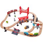 Hape Busy City Train Rail Set | Complete City-Themed Wooden Rail Toy Set for Toddlers with Passenger Train, Freight Train, Station, Play Figurines and More