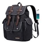 WITZMAN Canvas Backpack for Men Women Vintage Large Rucksack Backpack High Capacity (A8004 Black)