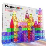 PicassoTiles 80 Pieces Magnetic Tiles Building Blocks Mini Size Diamond Series Magnet Toys Travel Size On-The-Go Construction Sensory Toys Gifts Educational Set STEM Learning Kit Playset PTM80