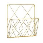 Magazine Rack Wall Mounted, Small Metal Magazine Holder for Bathroom, Toilet and More, Practical Storage Solution for Magazines and Newspapers, Multi-Purpose Organiser Tray for Household Items (Gold)