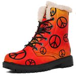 Hippie Peace Women's Ankle Boots, coolcustomize Warm Seven Holes Faux Fur Lined Lace Up Boots for Festival/Birthday/Unique/Christmas Gift (75)