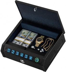Gun Safe for Handgun, Biometric Handgun Safe with Drop Slot Quick Access with LED Light, 3-Way Unlock Fingerprint Digital PIN Key Pistol Safe, Handgun Safe Lock Box with Carbon Steel Cable for Car