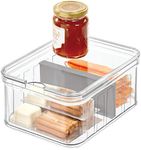 iDesign Crisp Plastic Refrigerator and Pantry Divided Bin, Modular Stacking Food Storage Box for Freezer, Fridge, Office, Cabinet, Bathroom, BPA Free, 8.32" x 6.32" x 3.76", Clear and Gray