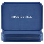 HEIHAK 10 Pack Plastic Fast Food Tray, 16 x 12 Inch Plastic Cafeteria Trays with Textured Surface, Rectangular Fast Food Serving Trays for Serving and Carrying Food in Restaurant Cafeteria, Blue