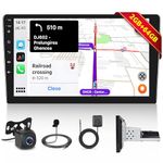 2+64G Hikity 10 Inch Android 13 Single Din Car Stereo with Wireless Carplay and Android Auto, Touch Screen Car Radio with Mirror Link GPS Bluetooth WiFi EQ FM RDS Radio USB Mic+ AHD Backup Camera