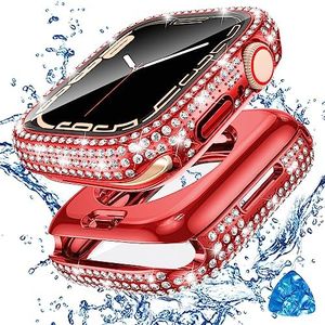 Tensea [2 in 1 for Waterproof Apple Watch Screen Protector Case 45mm Series 9/8/7 Accessories, 360 iWatch Diamond Front Bumper with Glass Film and Back Bumper, Bling Face Cover Women, 45 mm