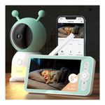 BOIFUN 2K Wifi Video Baby Monitor, Night Light, App&5'' Screen Control, 360° Camera, Motion&Cry Detection, Auto Tracking, 3000mAh Battery, Smart Humidity & Temperature Sensor, Night Vision, Alert Area