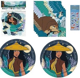 RAYA and the Last Dragon Birthday Party Supplies Decoration Bundle Pack for 16 includes Lunch Plates, Lunch Napkins, Happy Birthday Banner