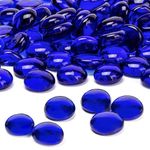 ARSUK Decorative Glass Pebbles, Stones Beads Rounded Gems Flat Marble, Vase Filler, Fire Artificial Crystal Gemstones for Aquarium, Mosaic Tiles Vases Craft, Garden Flowerpot(170-180pcs Blue Pebbles)