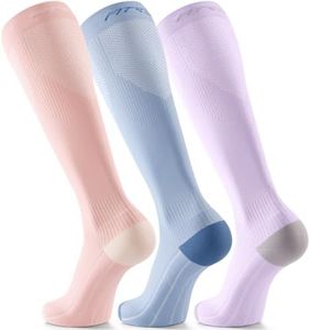 FITRELL 3 Pairs Compression Socks for Women and Men 20-30mmHg- Muscle Support Socks for Travel, Running, Nurse, Knee High, Cozy, Light Blue+Pink+Purple L/XL