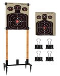 Koutemie Outdoor Shooting Target Stand with 10pcs 17x25 Inch Paper Targets, Heavy Duty Range Target Holder with Adjustable Base for Cardboard Silhouette, H Shape, Black