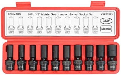 TOMMARS 3/8" Drive Universal Swivel Impact Socket Set Deep, 6 Point Wobble Flexible Socket Set Metric 10-19 mm CR-MO Steel