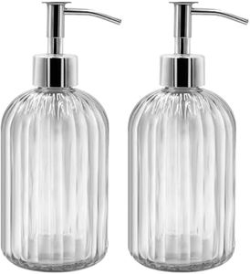 2PC Glass Jar Soap Dispenser - 14oz Liquid Soap Dispenser, Refillable Liquid Bottle Dispenser, Premium Dispenser for Bathroom, Ideal for Kitchen Dish Soap, Soap, Shampoo Lotion Bottle (Transparent)