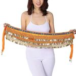 FancyDressWale Belly dance Hip Scarf Waist Belt with Gold Coins for Women and Girls (Orange Premium)