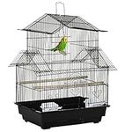 PawHut Metal Bird Cage with Plastic Perch Food Container Tray Handle Pet Supply Small for Finch Canary Budgie 51 x 40 x 67cm Black