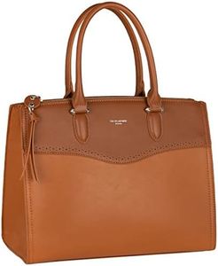 David Jones - Grande Borsa a Mano Donna Elegante - Borsa a Spalla Tracolla PU Pelle Capiente - Satchel Tote Shopper Bag Lavoro - Molte Tasche Scomparti - Quotidiana Moda - Cammello Marrone