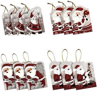 OXYN Set Bigliettini Biglietti Babbo Natale Varie Forme Fantasie Idea di Auguri Decorazione Laccio Brillantini Colorati Etichetta Tag Natalizi Attaccare per Regali Buste Pacco (16pz StyleE)