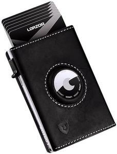 LORZOR AirTag Wallet - Full Grain Leather, Mens Minimalist Wallet with Apple Air Tag Holder, Slim Smart Pop up Card Case, ID Window, RFID Blocking, Front Pocket (AirTag Not Included)