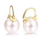SWJEWEL 12mm Big Round Pearl Earring Set 18k Gold Plated Hypoallergenic French Buckle Faux Pearl Small Hoop Earrings for Women Ladies (Gold)