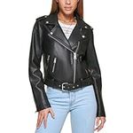 Levi's Women Faux Leather Belted Motorcycle Jacket (Standard and Plus Sizes), Black, Large