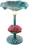 Best Choice Products Outdoor Solar Lighted Pedestal Bird Bath Fountain Decoration w/Planter, Integrated Panel, Scroll Accents for Lawn, Garden - Green